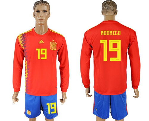 Spain #19 Rodrigo Red Home Long Sleeves Soccer Country Jersey - Click Image to Close